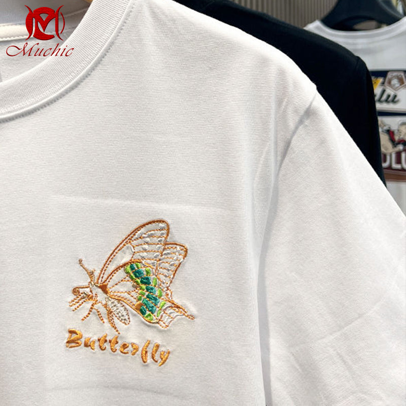 Unisex Intangible Cultural Heritag Butterfly Embroidery T-shirt(Hand Embroidered) (Duty Free)