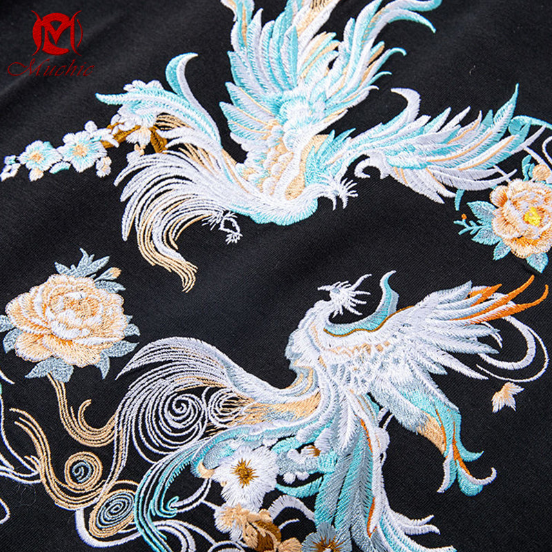 Unisex Intangible Cultural Heritag Phoenix Embroidery T-shirt(Hand Embroidered) (Duty Free)