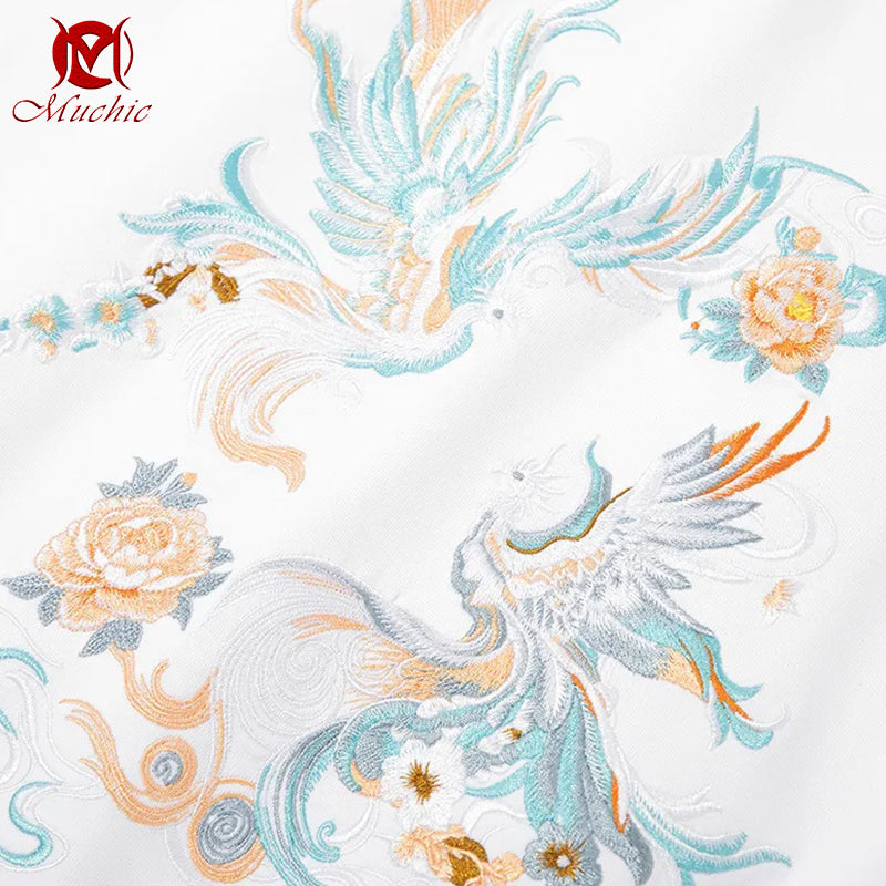 Unisex Intangible Cultural Heritag Phoenix Embroidery T-shirt(Hand Embroidered) (Duty Free)