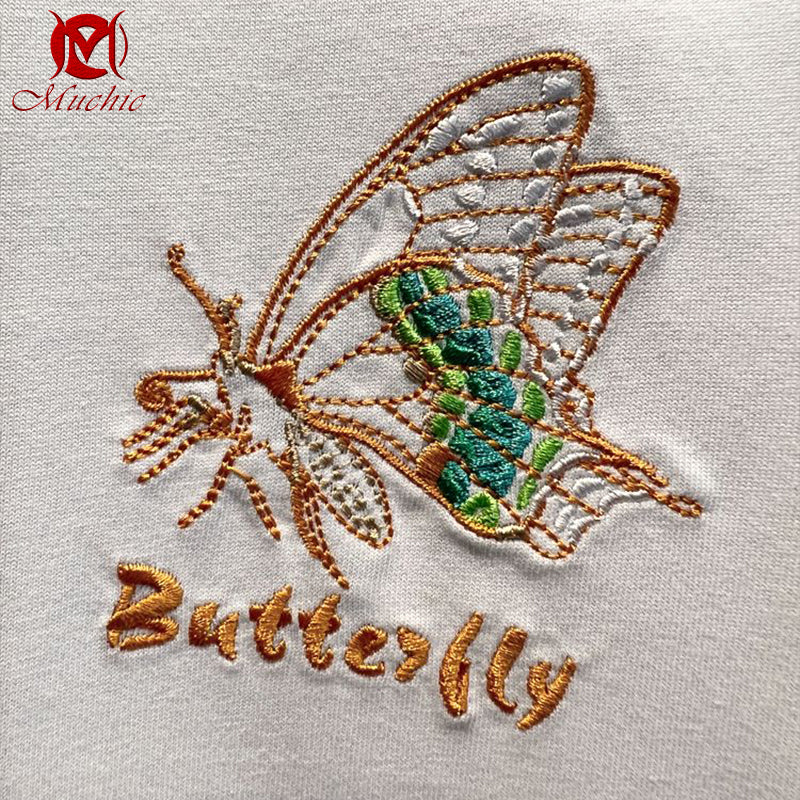 Unisex Intangible Cultural Heritag Butterfly Embroidery T-shirt(Hand Embroidered) (Duty Free)