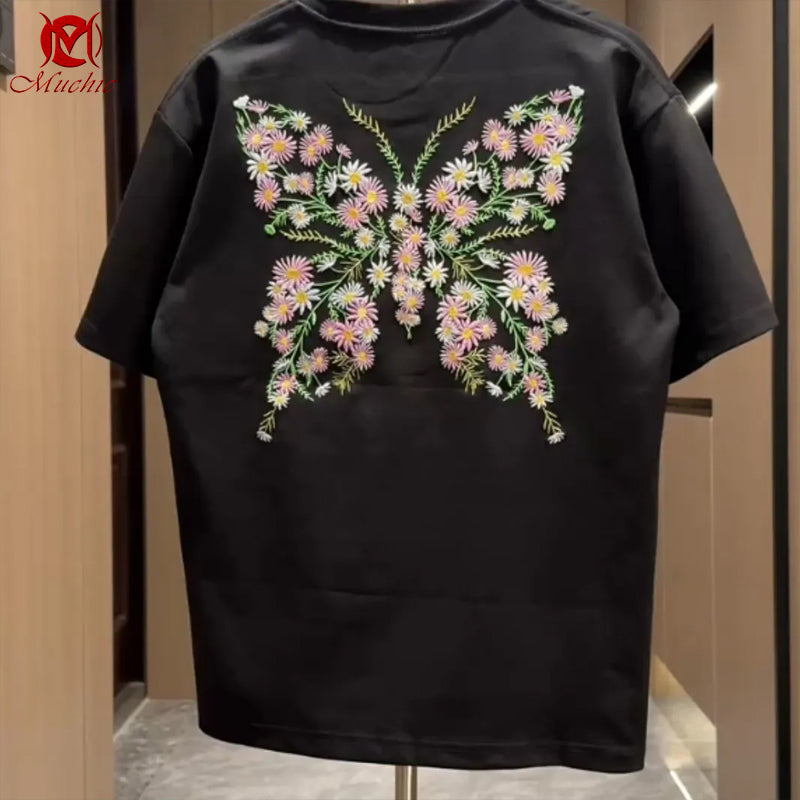 Unisex Intangible Cultural Heritage Butterfly Embroidery T-shirt(Hand Embroidered) (Duty Free)