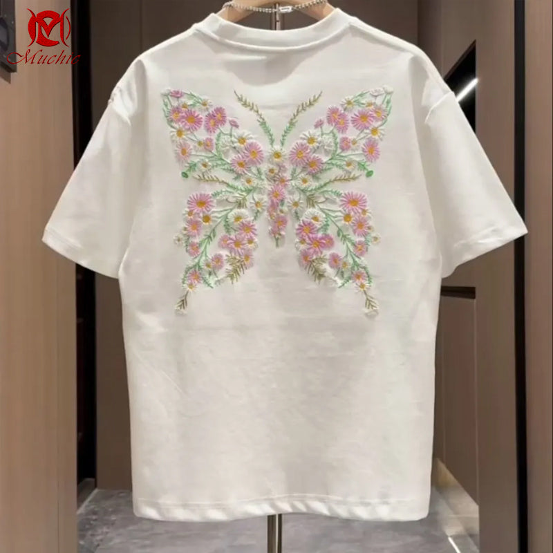 Unisex Intangible Cultural Heritage Butterfly Embroidery T-shirt(Hand Embroidered) (Duty Free)