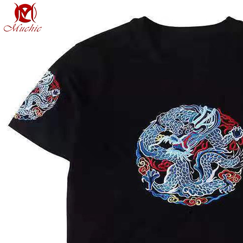 Unisex Intangible Cultural Heritag Dragon Embroidery T-shirt(Hand Embroidered) (Duty Free)