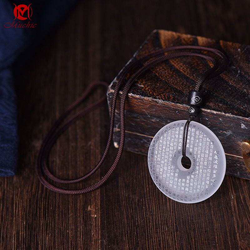 Pushan Natural White Crystal Peace Knot Pendant Necklace