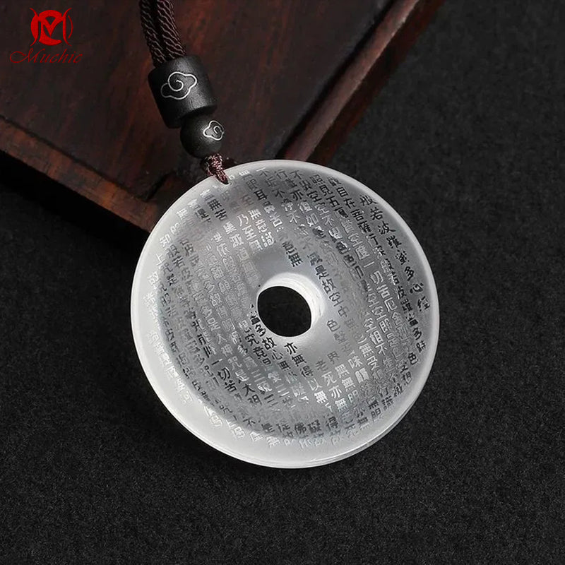 Pushan Natural White Crystal Peace Knot Pendant Necklace