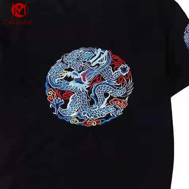 Unisex Intangible Cultural Heritag Dragon Embroidery T-shirt(Hand Embroidered) (Duty Free)