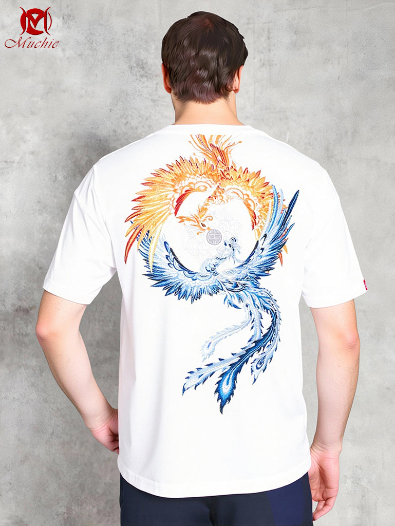 Unisex Intangible Cultural Heritage Phoenix Embroidery T-shirt(Hand Embroidered) (Duty Free)