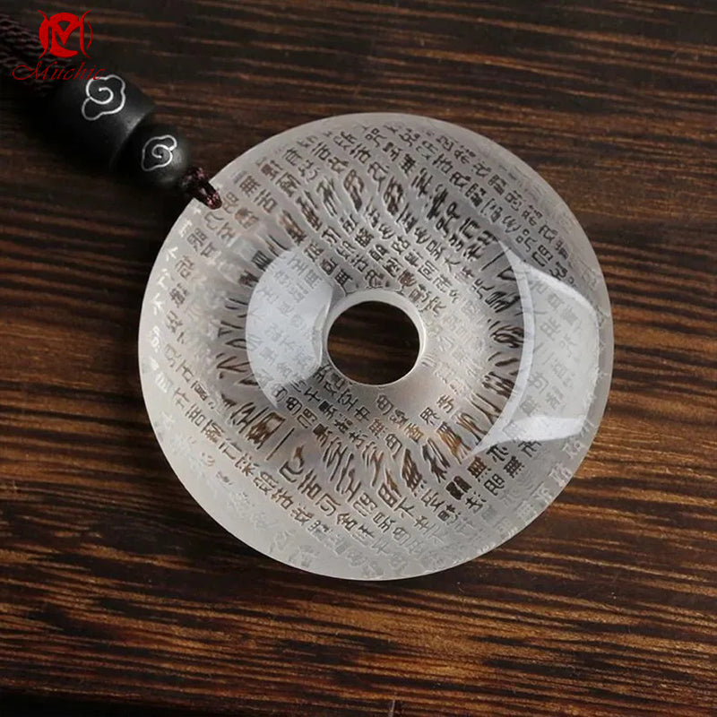 Pushan Natural White Crystal Peace Knot Pendant Necklace