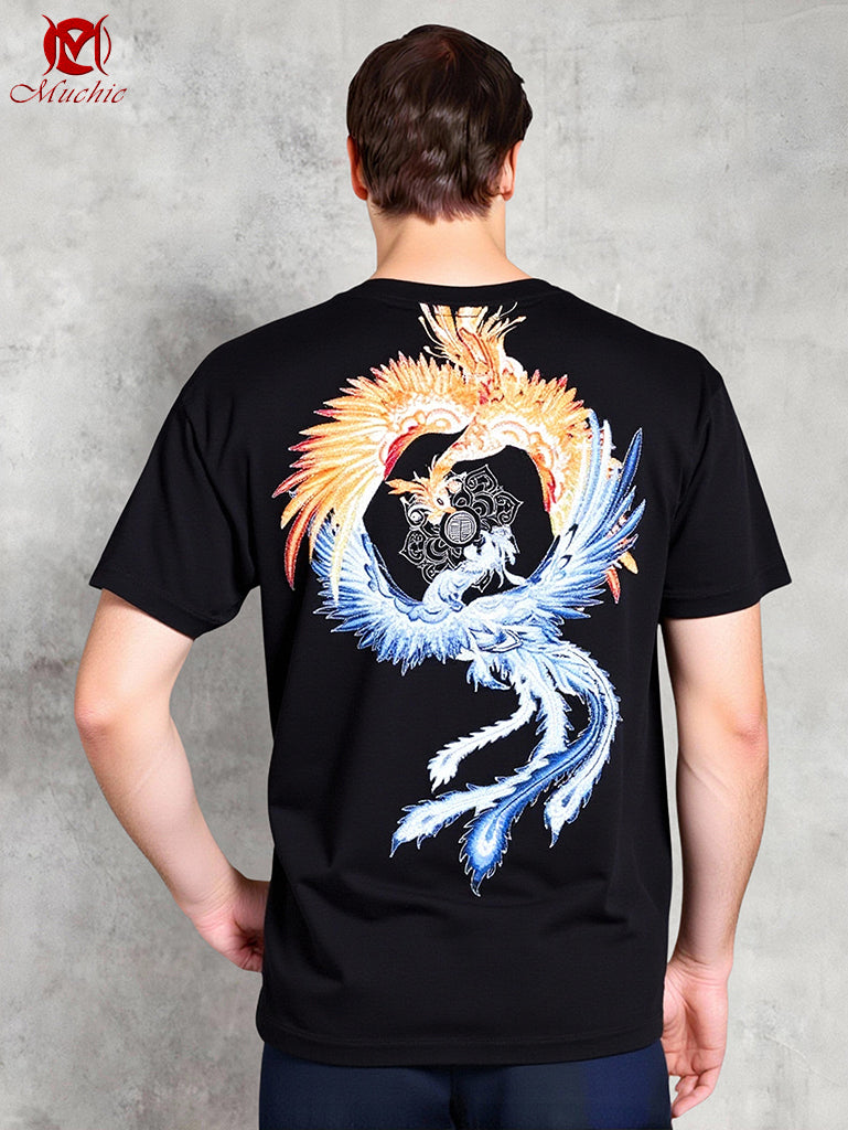 Unisex Intangible Cultural Heritage Phoenix Embroidery T-shirt(Hand Embroidered) (Duty Free)