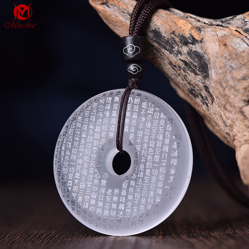 Pushan Natural White Crystal Peace Knot Pendant Necklace