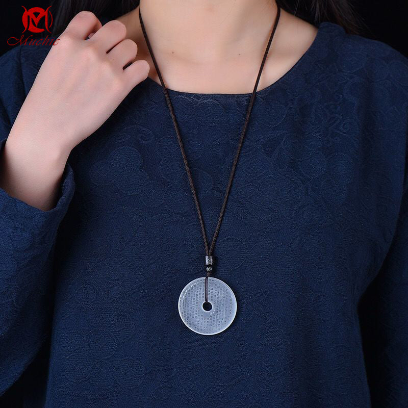 Pushan Natural White Crystal Peace Knot Pendant Necklace