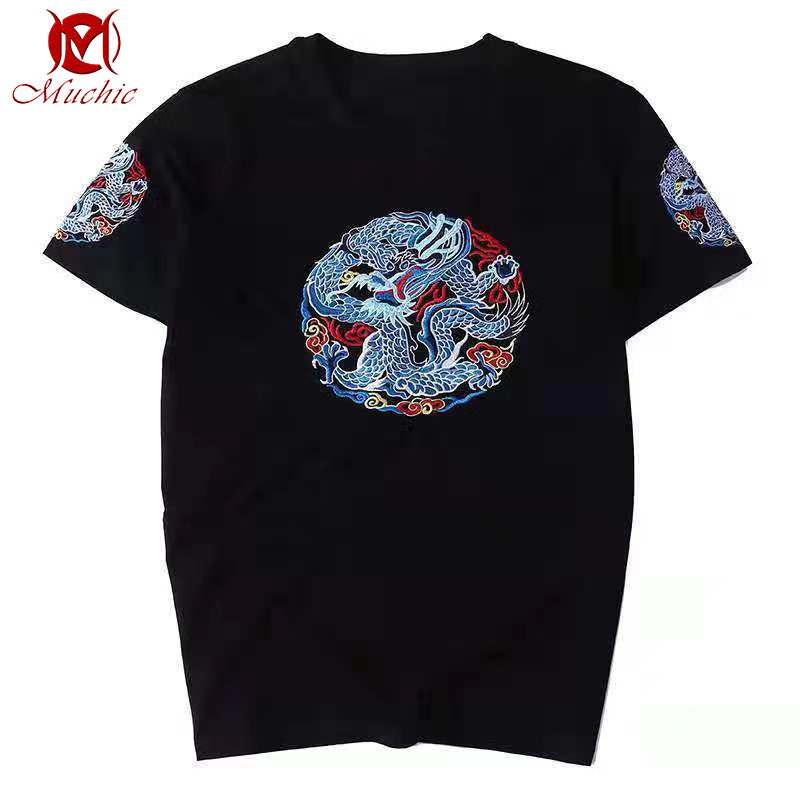 Unisex Intangible Cultural Heritag Dragon Embroidery T-shirt(Hand Embroidered) (Duty Free)
