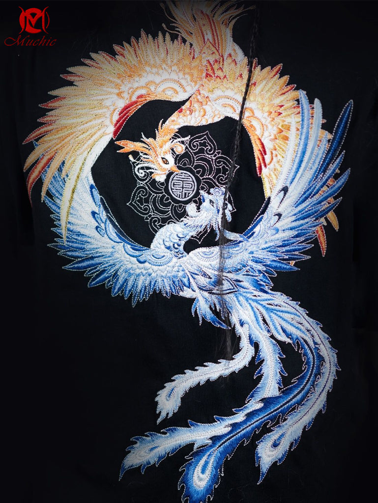 Unisex Intangible Cultural Heritage Phoenix Embroidery T-shirt(Hand Embroidered) (Duty Free)