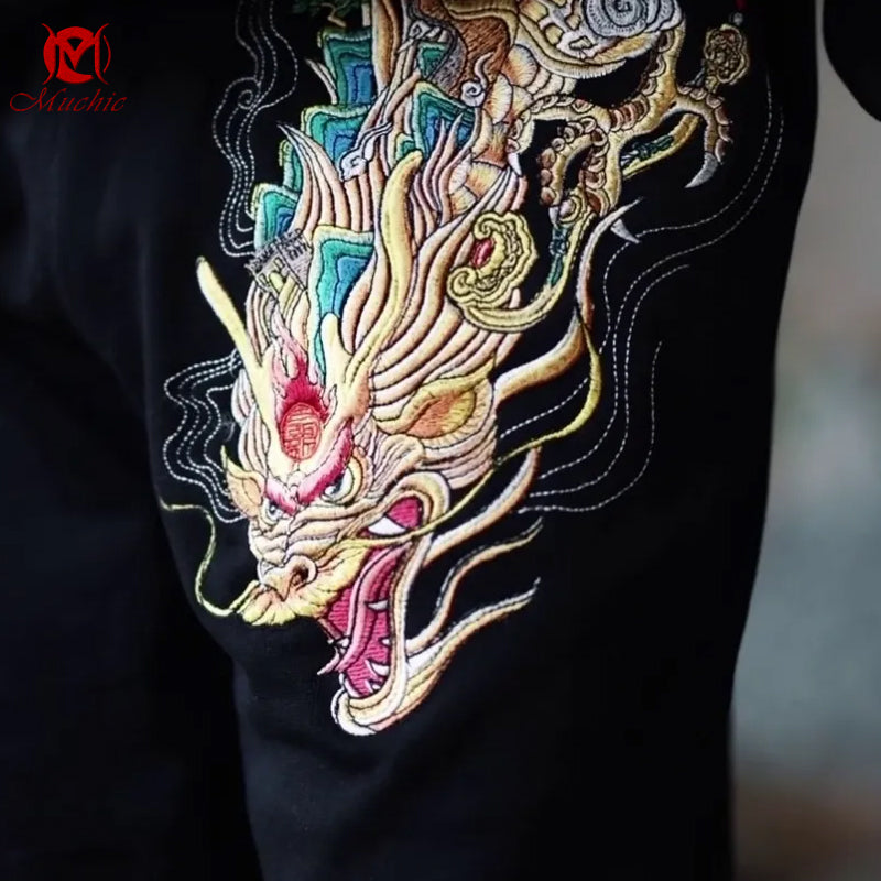 Unisex Intangible Cultural Heritage Dragon Embroidery Pants(Hand Embroidered) (Duty Free)