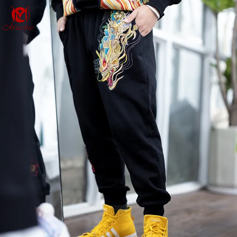 Unisex Intangible Cultural Heritage Dragon Embroidery Pants(Hand Embroidered) (Duty Free)