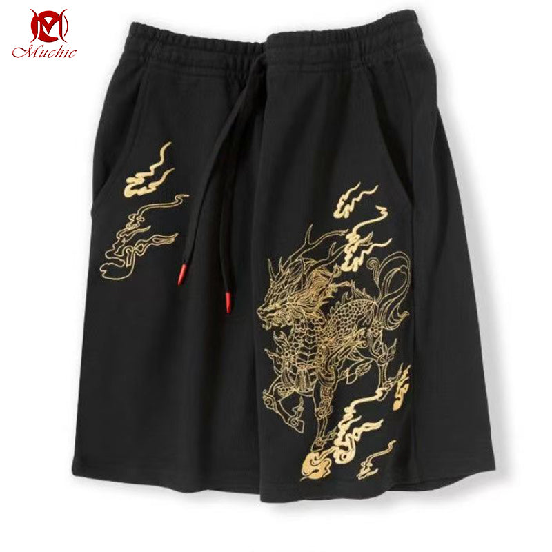Unisex Intangible Cultural Heritag Qilin Embroidery Short(Duty Free)
