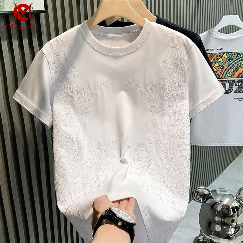 Unisex Intangible Cultural Heritag Double Dragon Embroidery T-shirt(Hand Embroidered) (Duty Free)