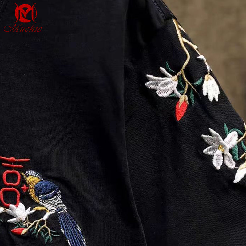 Unisex Intangible Cultural Heritag Magpie Embroidery T-shirt(Hand Embroidered) (Duty Free)