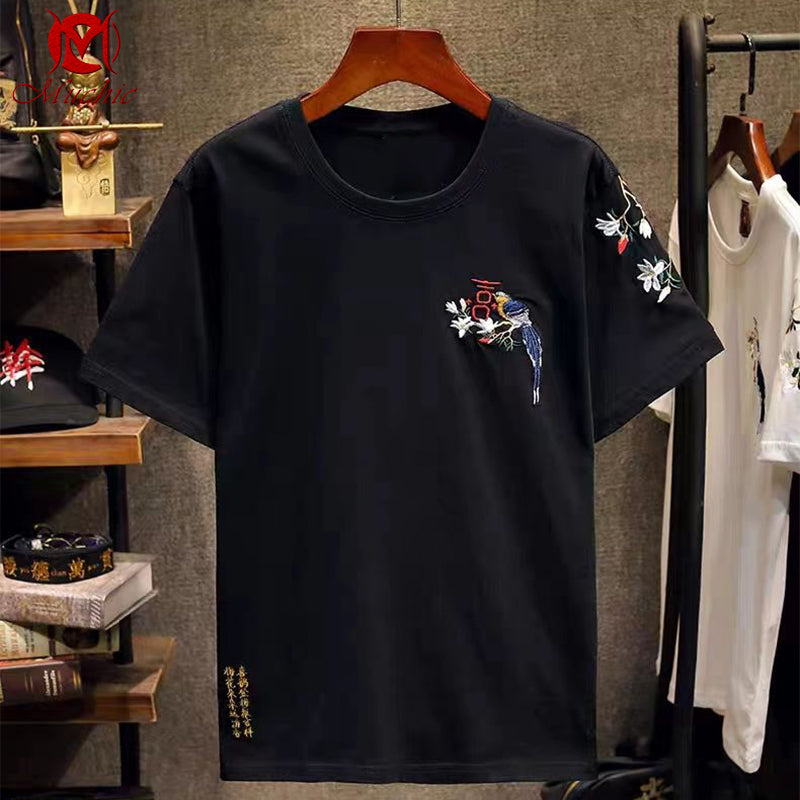 Unisex Intangible Cultural Heritag Magpie Embroidery T-shirt(Hand Embroidered) (Duty Free)