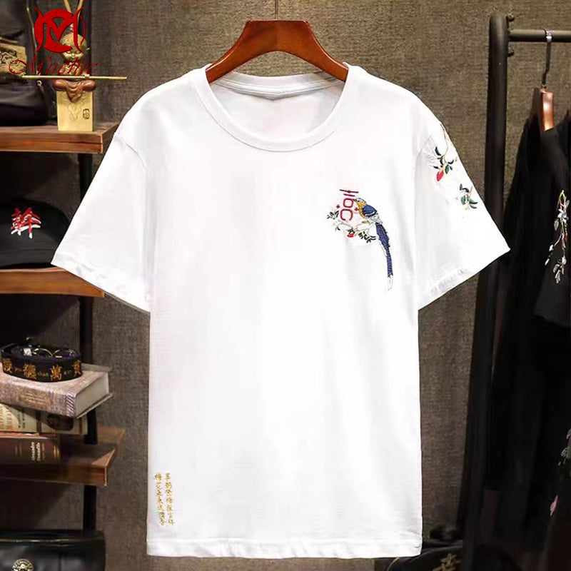 Unisex Intangible Cultural Heritag Magpie Embroidery T-shirt(Hand Embroidered) (Duty Free)