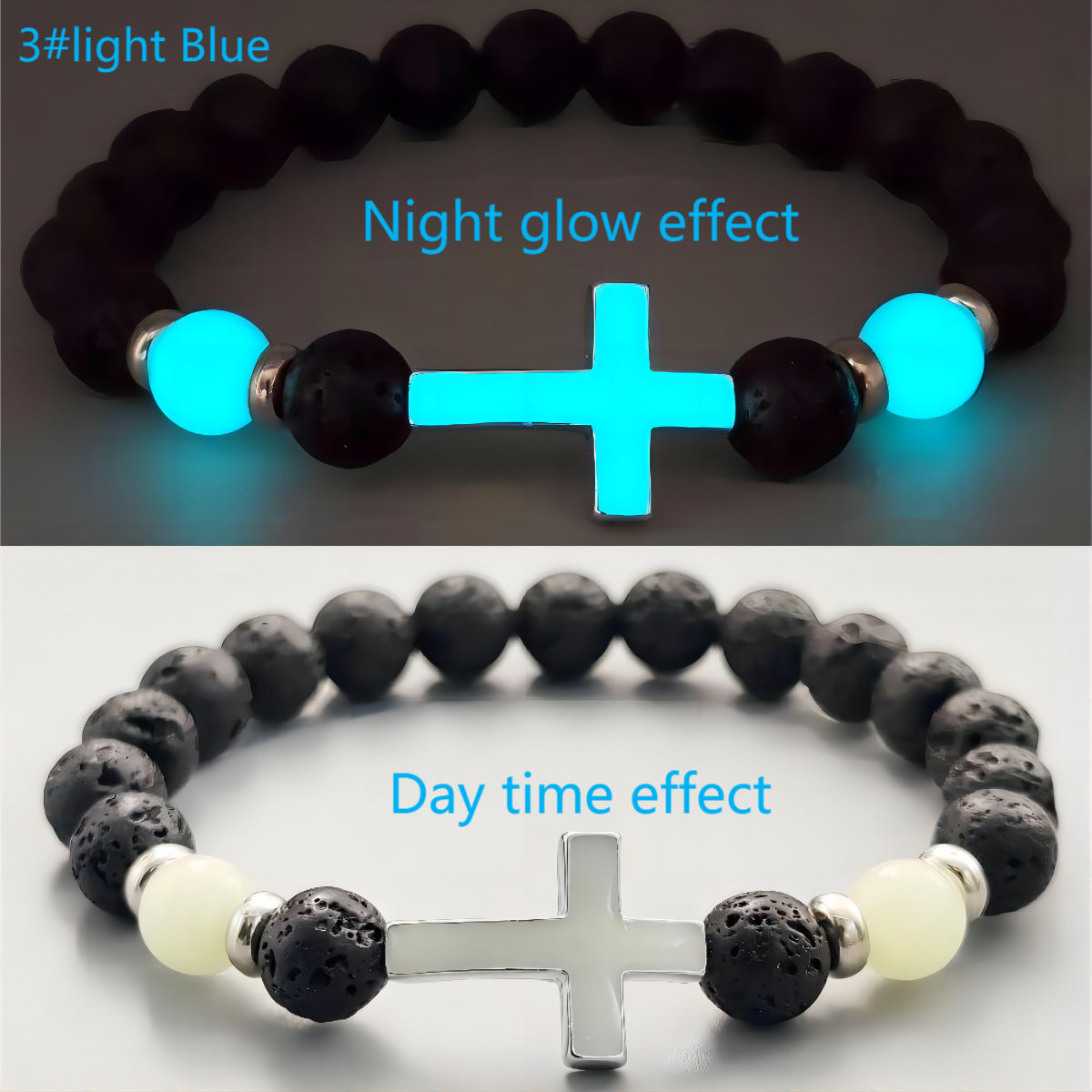 Glow-in-the-Dark Cross Lava Stone Bracelet | Faith & Protection