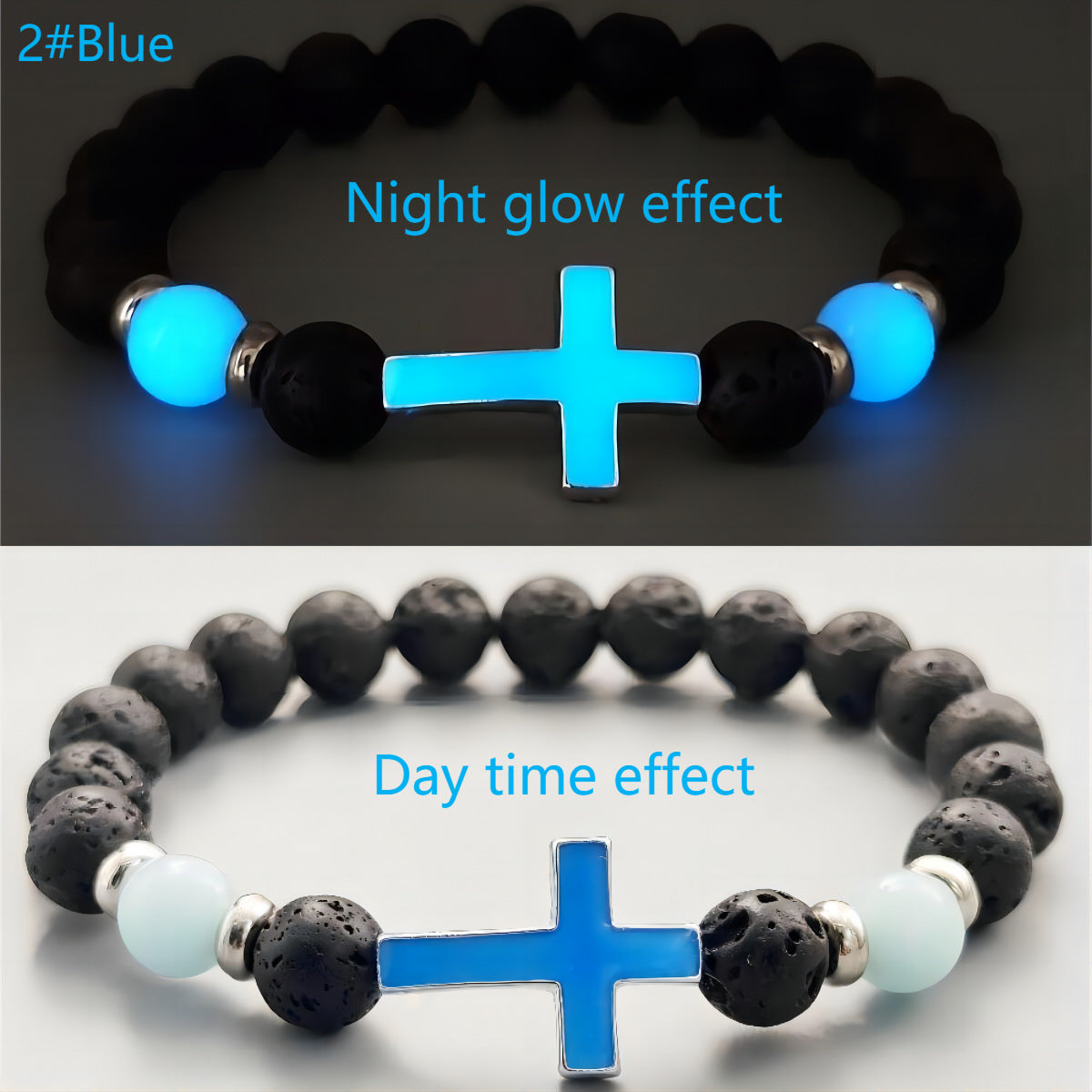 Glow-in-the-Dark Cross Lava Stone Bracelet | Faith & Protection