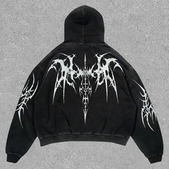 Muchic Vintage Gothic Print Hoodie