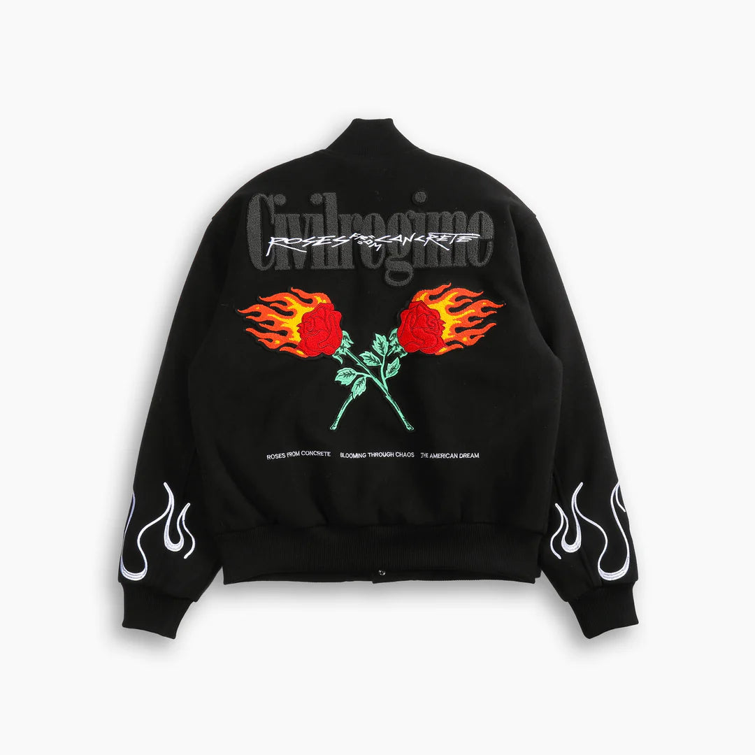 Muchic Fire Rose Embroidered Casual Street Baseball Jacket Coats & Jackets