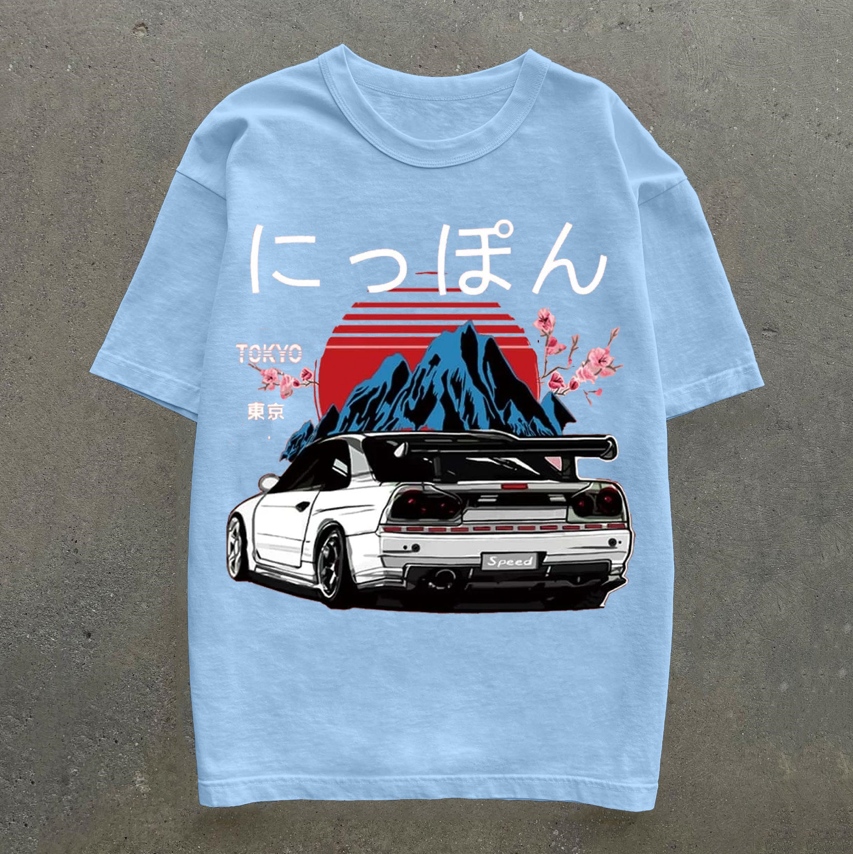 Muchic Japanese & Car Print Short Sleeve T-Shirt