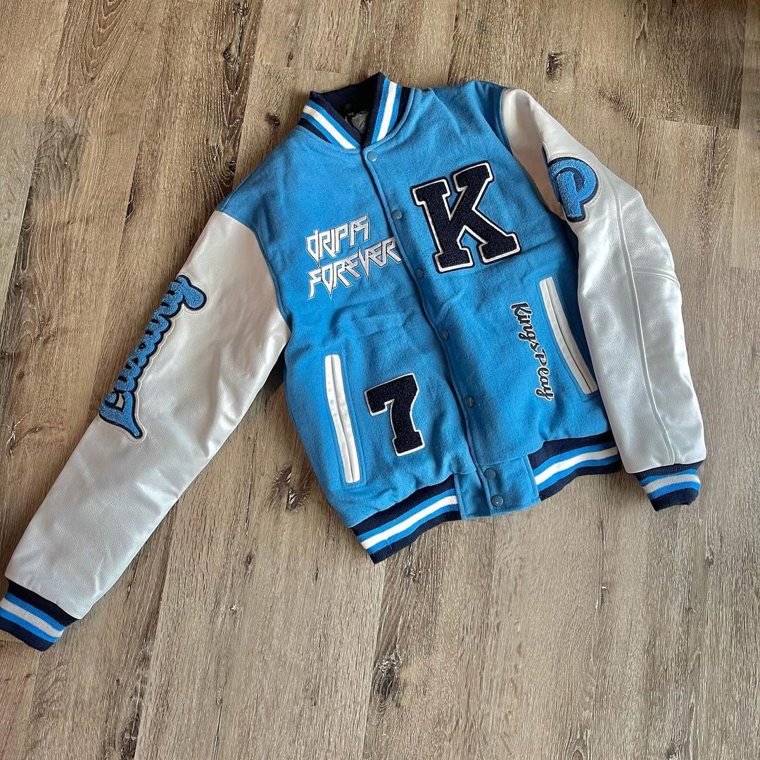 Muchic Trendy Brand Contrast Color Retro Casual Baseball Uniform Blue / S Coats & Jackets