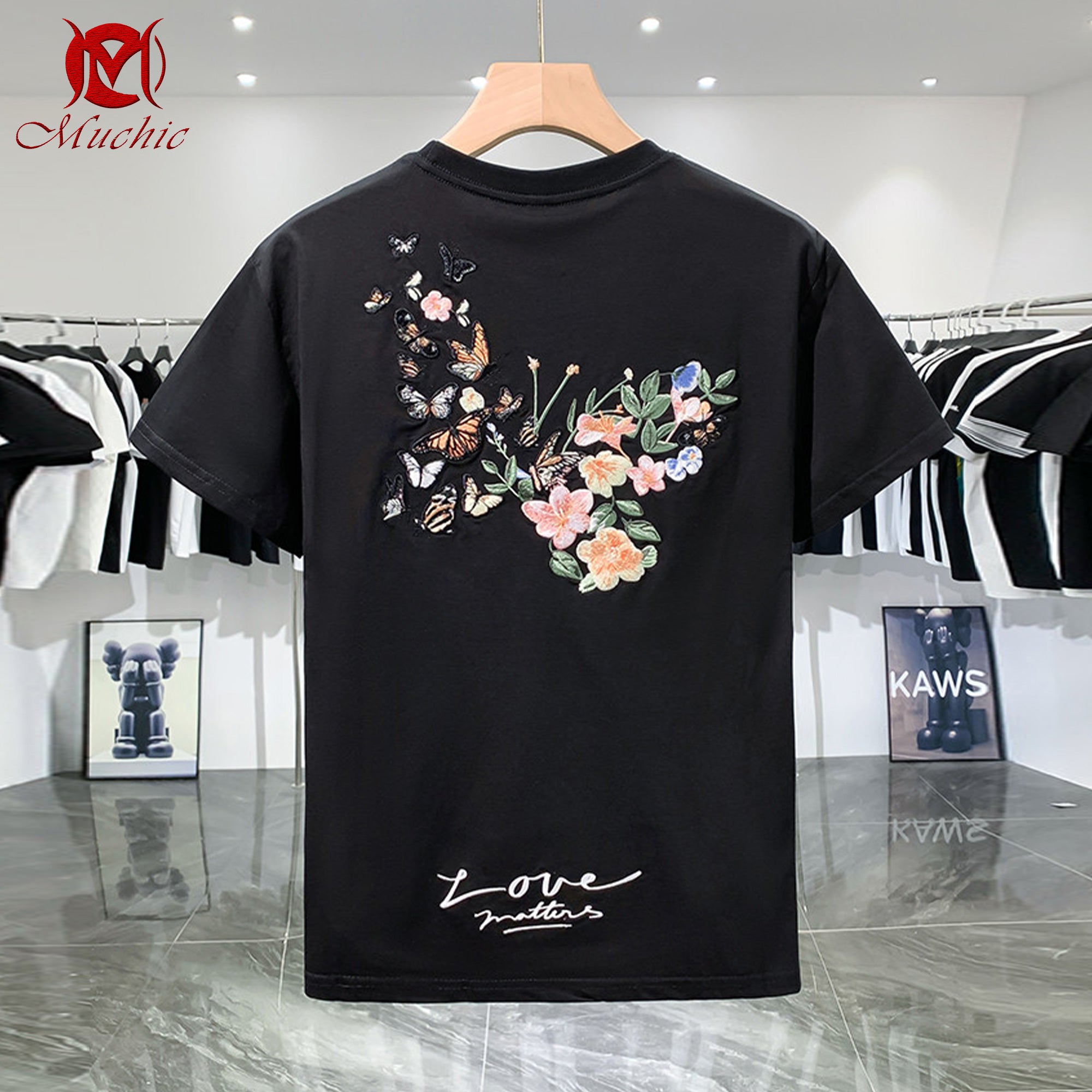 Unisex Intangible Cultural Heritage Flower and Butterfly Embroidered T-shirt(Hand Embroidered) (Duty Free)