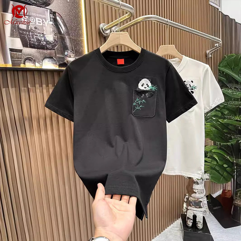 Unisex Intangible Cultural Heritage Panda Embroidery T-shirt(Hand Embroidered) (Duty Free)