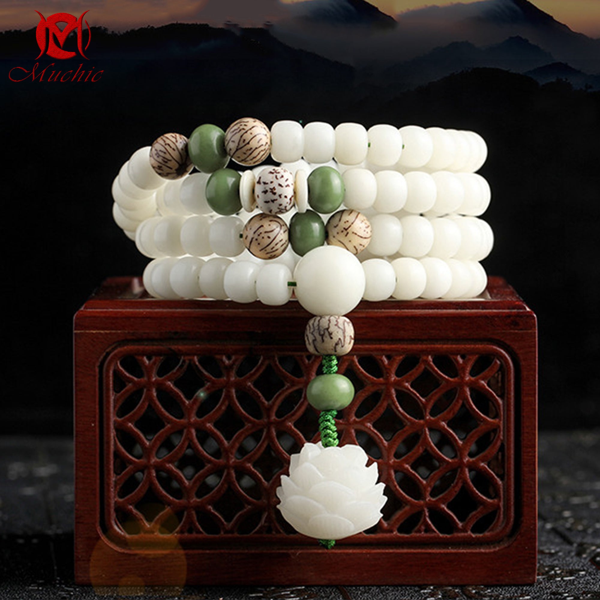 Natural white jade bodhi root bracelet luck buddhist beads rosary men and women(duty free)