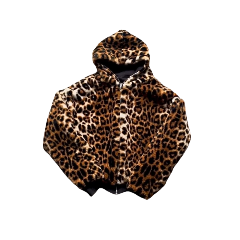 Muchic Unisex REVERSIBLE LEOPARD PRINT ZIP HOODIE