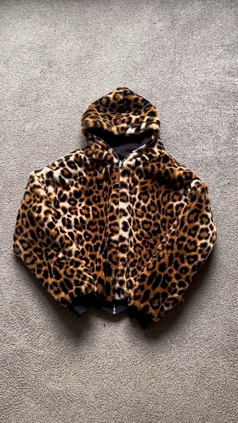 Muchic Unisex REVERSIBLE LEOPARD PRINT ZIP HOODIE