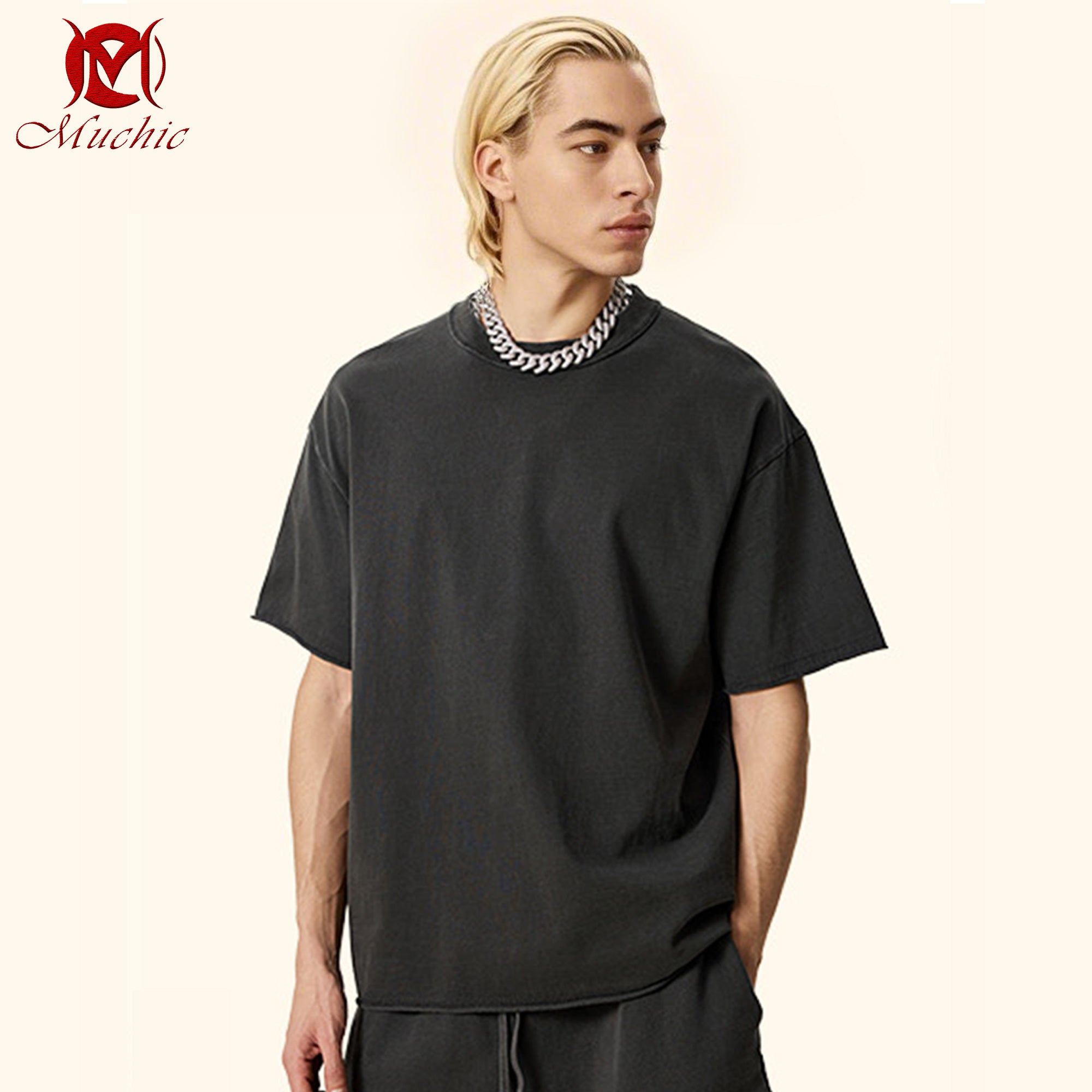 100% heavyweight cotton solid color short-sleeved T-shirt for men and women summer loose American cleanfit half-sleeved bottoming top (tax-free)