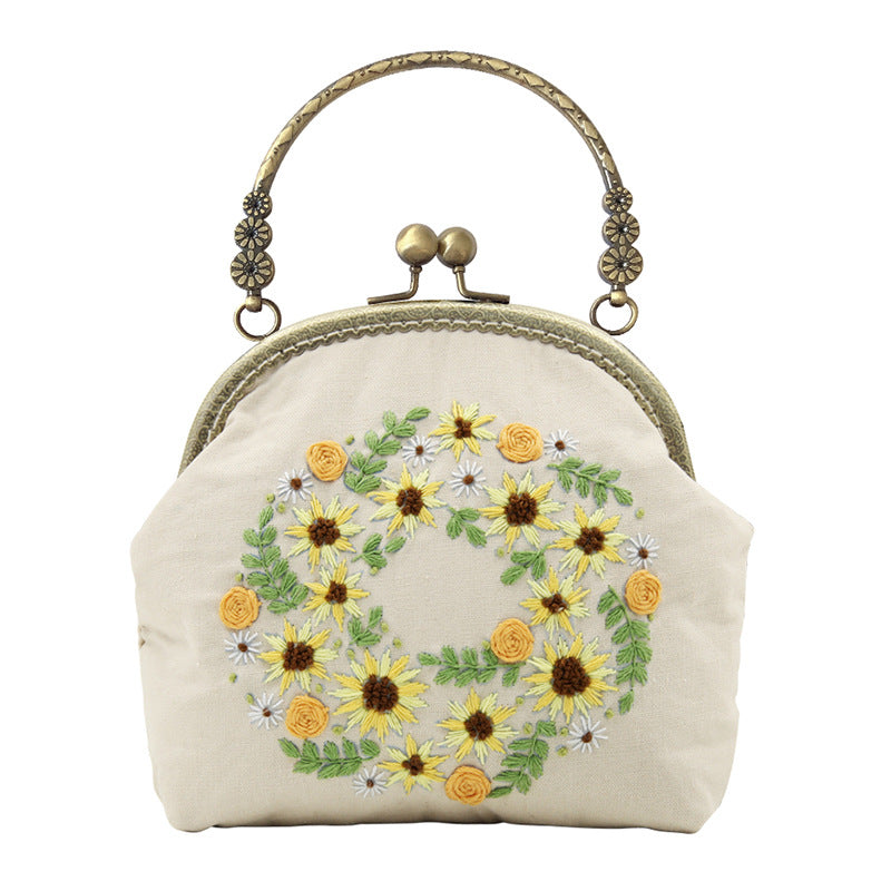Lu Embroidery Hand-Embroidery Diy Material Bag Three-Dimensional Ribbon Embroidery Tote Bag Cross-Body Bag Dual-Purpose(duty free)