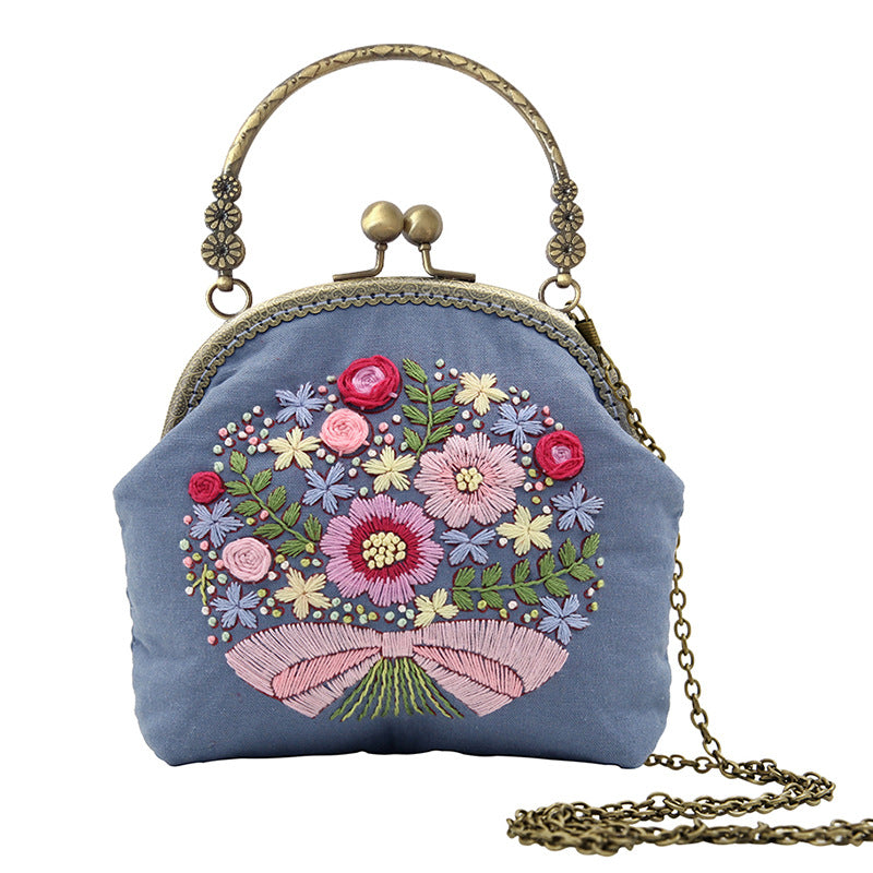 Lu Embroidery Hand-Embroidery Diy Material Bag Three-Dimensional Ribbon Embroidery Tote Bag Cross-Body Bag Dual-Purpose(duty free)