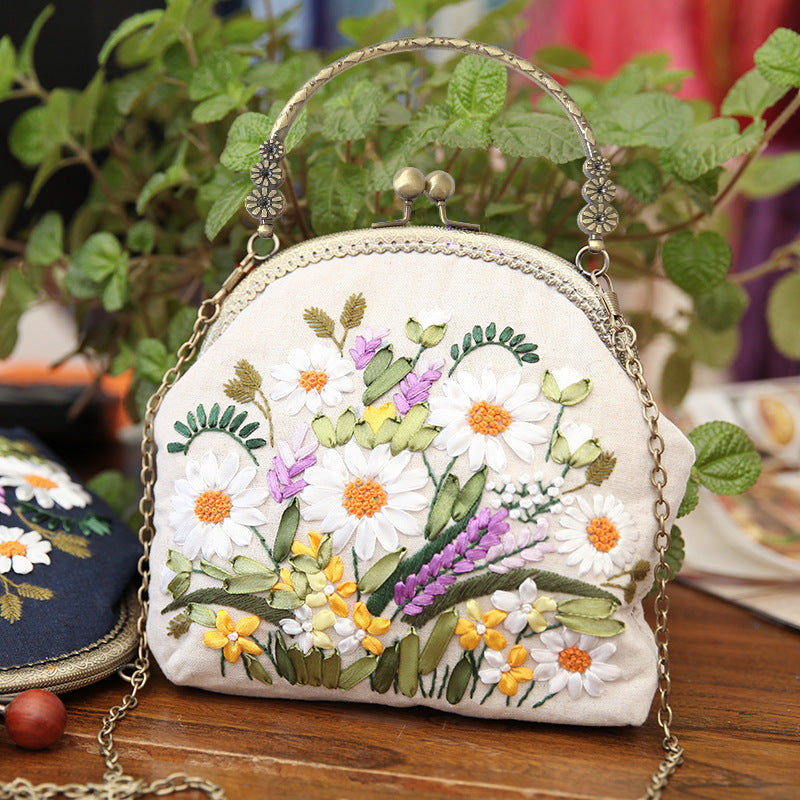 Lu Embroidery Hand-Embroidery Diy Material Bag Three-Dimensional Ribbon Embroidery Tote Bag Cross-Body Bag Dual-Purpose(duty free)