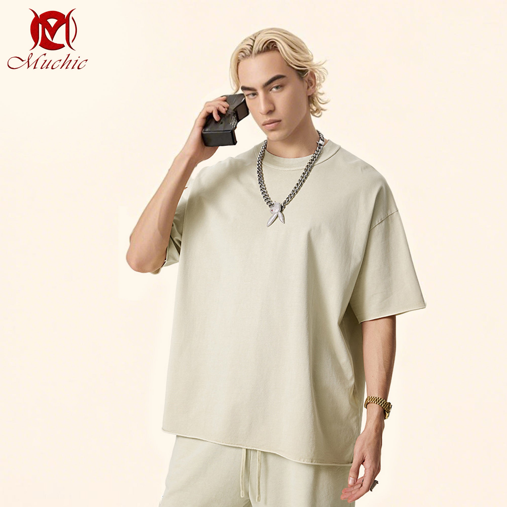 100% heavyweight cotton solid color short-sleeved T-shirt for men and women summer loose American cleanfit half-sleeved bottoming top (tax-free)