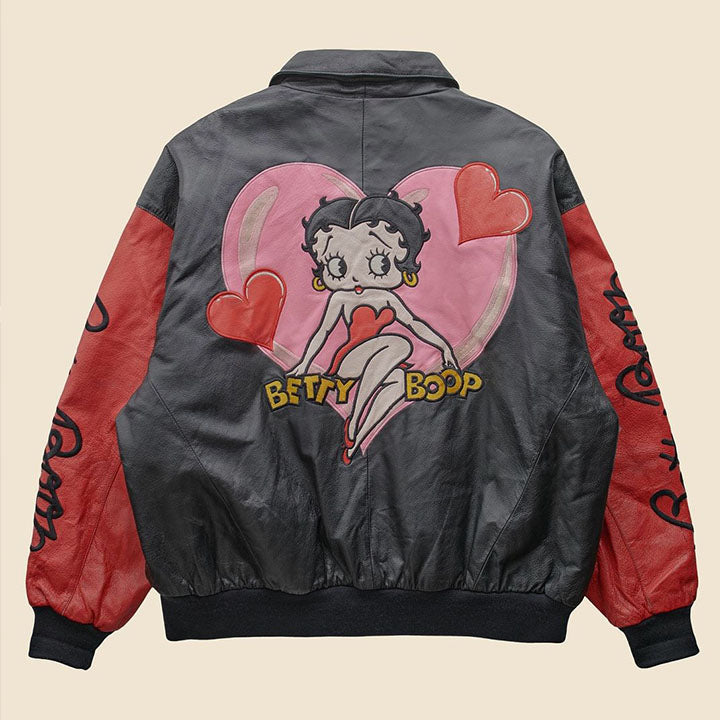 Muchic Unisex ’Betty Boop’ Anime Graphic Print Long Sleeve Baseball Jacket Black / S Leather