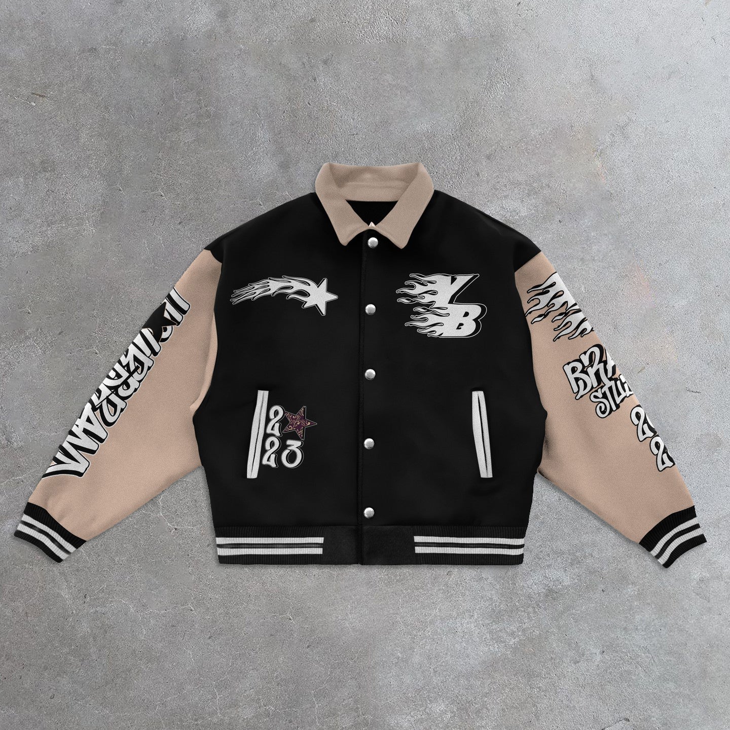 Muchic Lucky Star Casual Street Retro Baseball Jacket Black / S Coats & Jackets