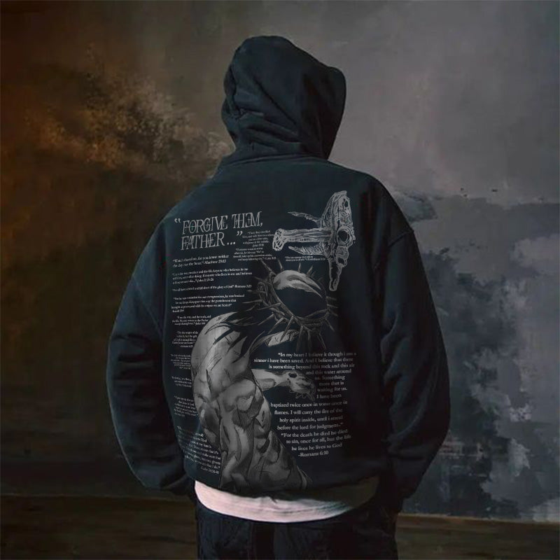 Muchic Fashion Print 'Forgive Them, Dad Bible Verse' Graphic Long Sleeve Hoodie