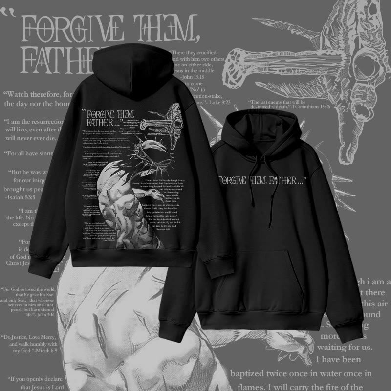 Muchic Fashion Print 'Forgive Them, Dad Bible Verse' Graphic Long Sleeve Hoodie