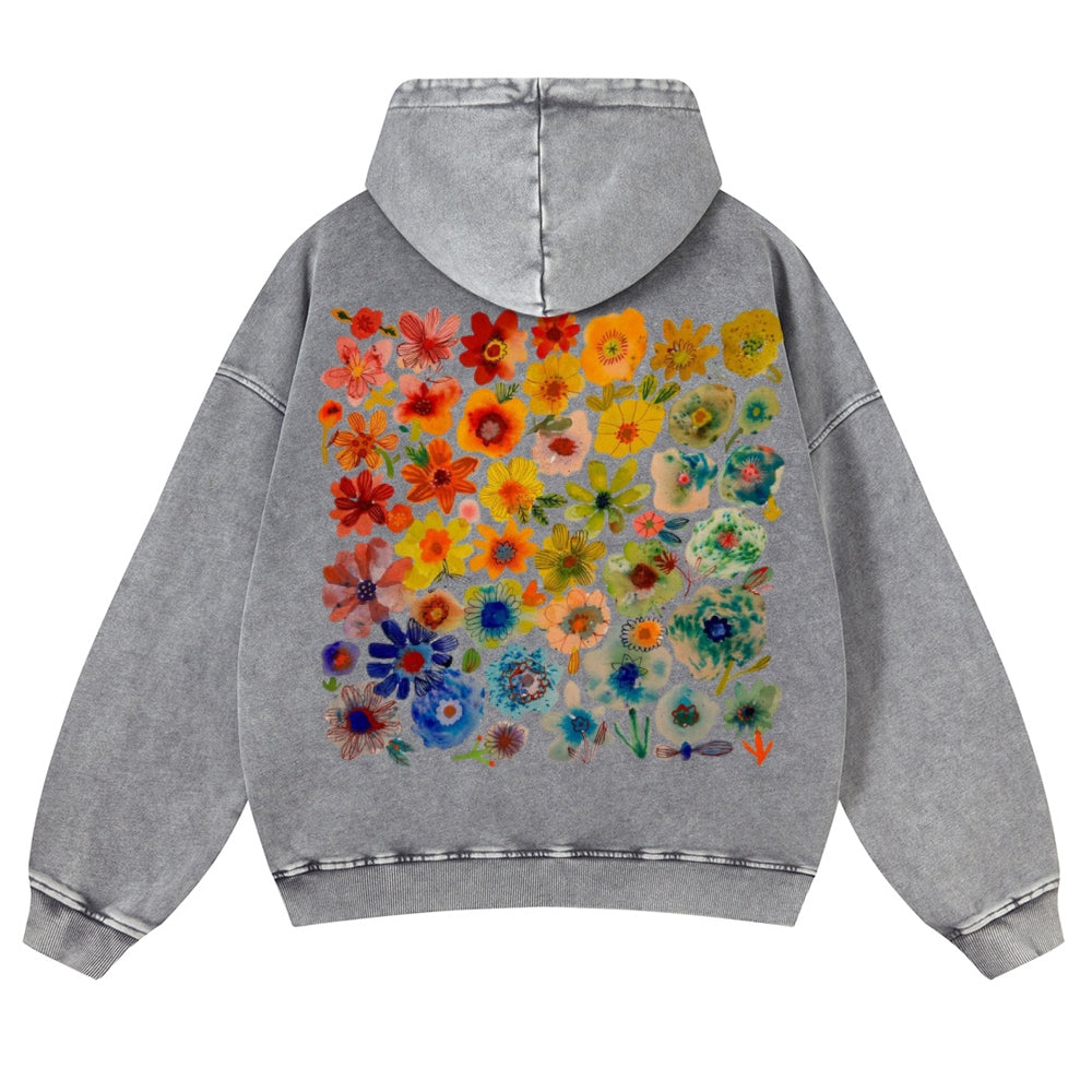 Muchic Unisex Flower Riot Casual Washed Hoodie