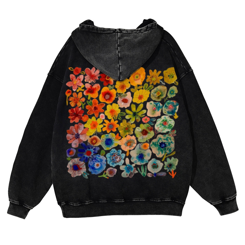 Muchic Unisex Flower Riot Casual Washed Hoodie