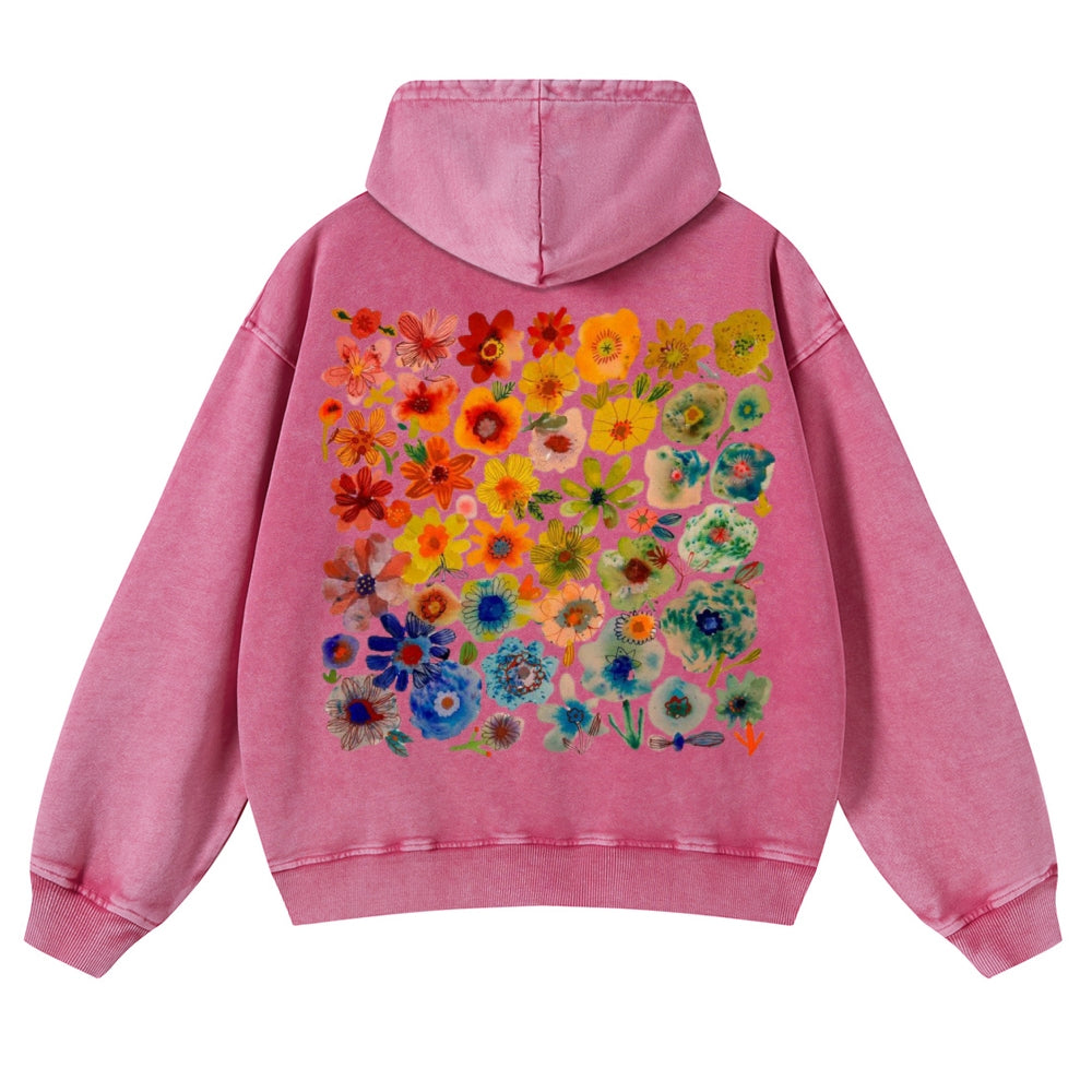 Muchic Unisex Flower Riot Casual Washed Hoodie