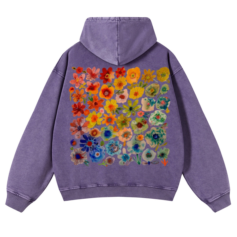 Muchic Unisex Flower Riot Casual Washed Hoodie