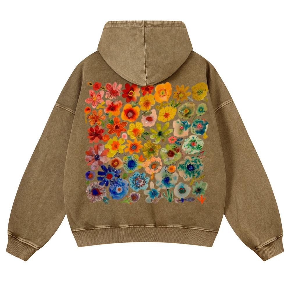 Muchic Unisex Flower Riot Casual Washed Hoodie