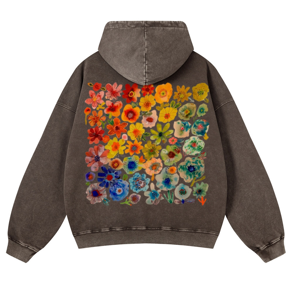 Muchic Unisex Flower Riot Casual Washed Hoodie